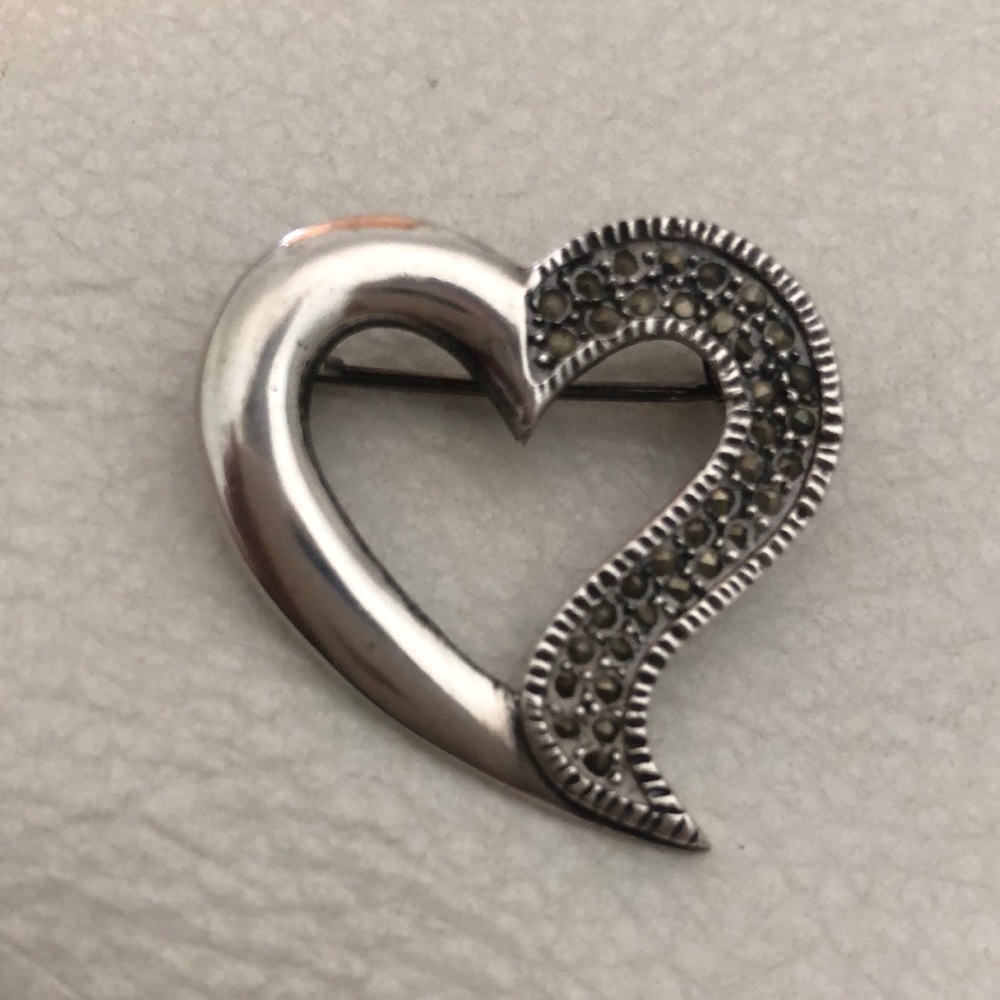 Sterling Silver Marcasite Heart-shaped Brooch